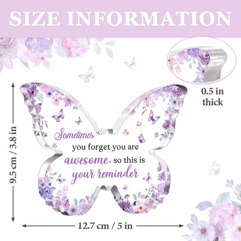 Glydein Purple Gifts for Women, 5x3.8x0.5 Inch Purple Butterfly Office Decor Acrylic Plaque, Encouragement Motivational Congratulations Gifts for Women Friend Coworker, - Image 4